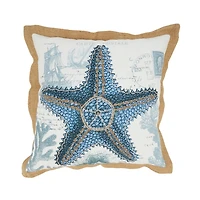 Blue Coastal Starfish Outdoor Pillow