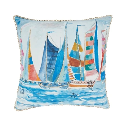 Colorful Sailboats Outdoor Pillow