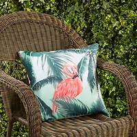 Tropical Flamingo and Palm Trees Outdoor Pillow