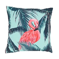 Tropical Flamingo and Palm Trees Outdoor Pillow