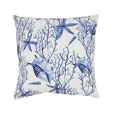 Blue Shells and Coral Outdoor Pillow