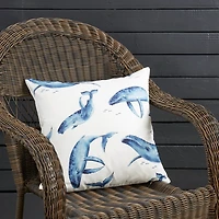Blue Playful Whales Outdoor Pillow
