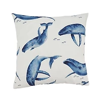 Blue Playful Whales Outdoor Pillow