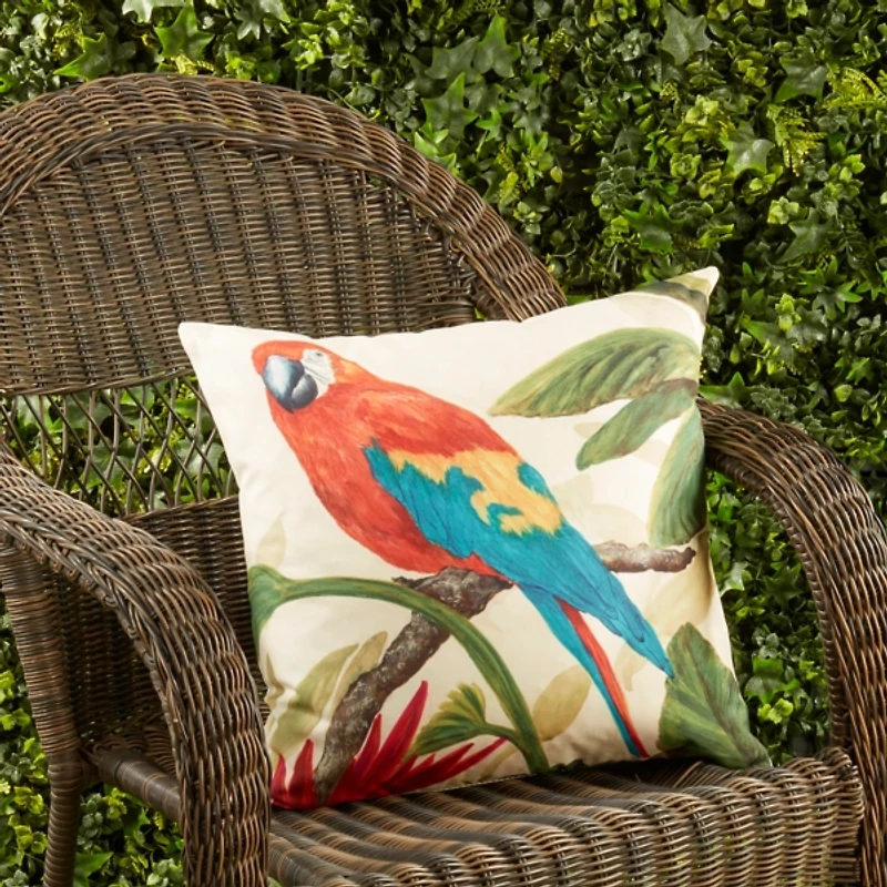 Vibrant Perched Parrot Outdoor Pillow