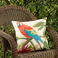 Vibrant Perched Parrot Outdoor Pillow