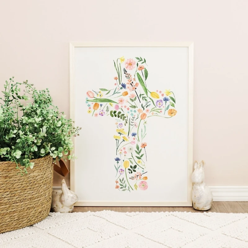 Floral Cross Framed Art Print