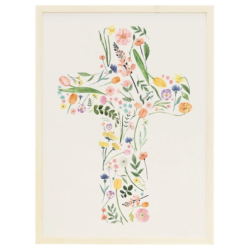 Floral Cross Framed Art Print