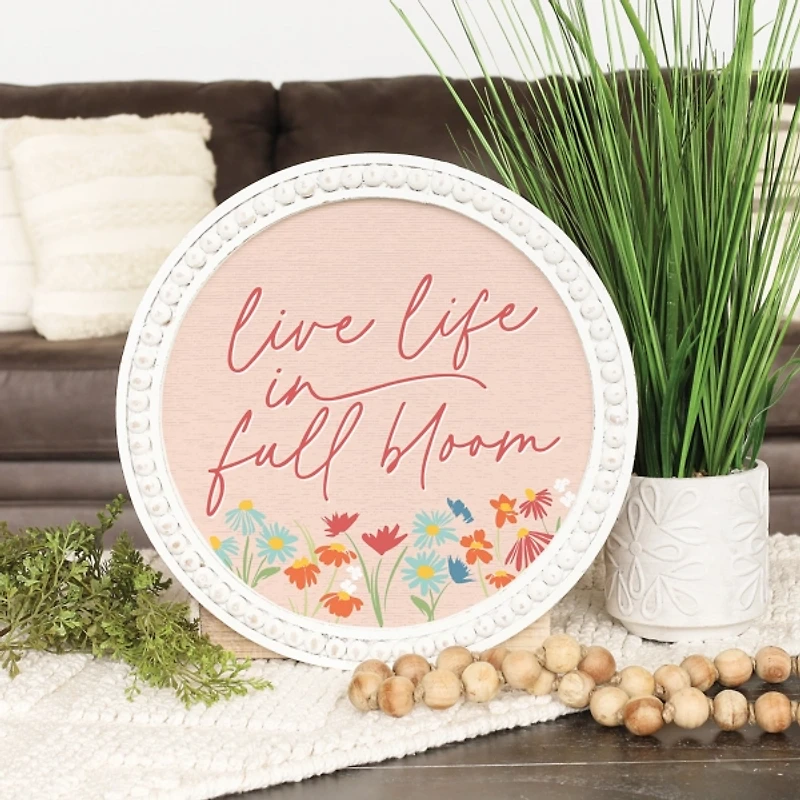 Pink Full Bloom Round Wall Plaque