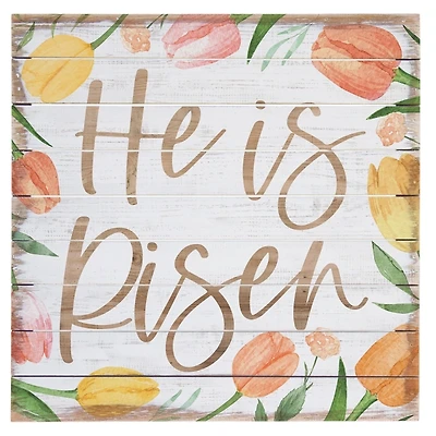 He is Risen Tulips Wood Pallet Art Print