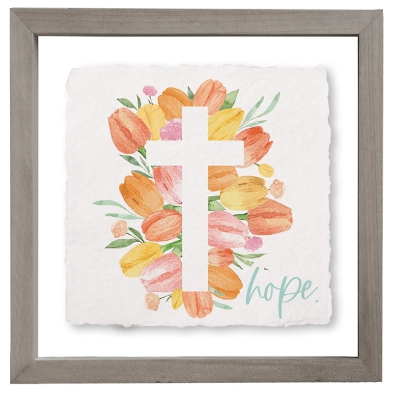 Hope Tulip Cross Framed Art Print