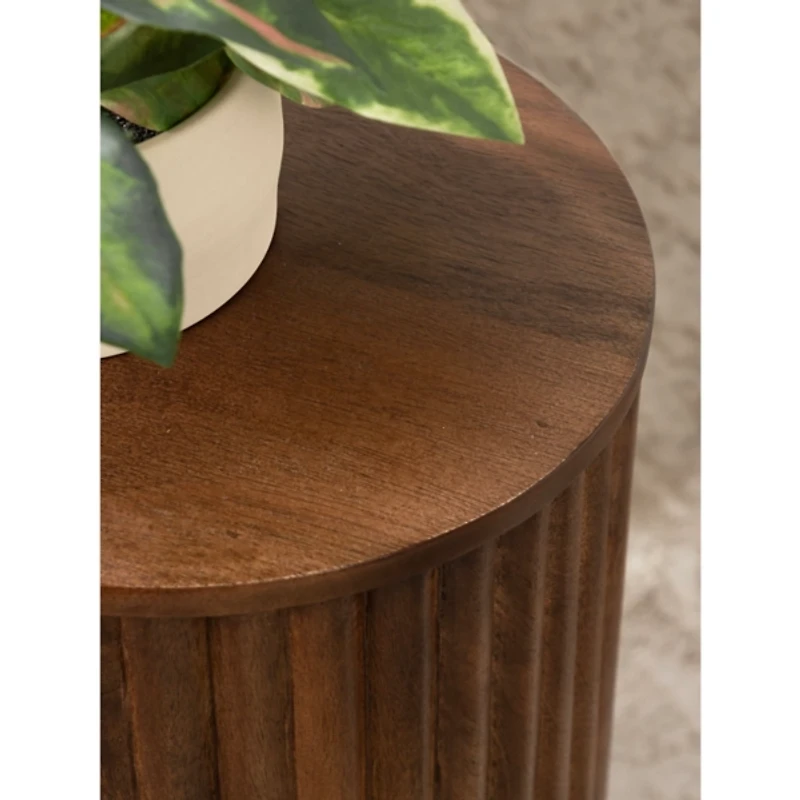 Brown Round Ribbed Reid Accent Table