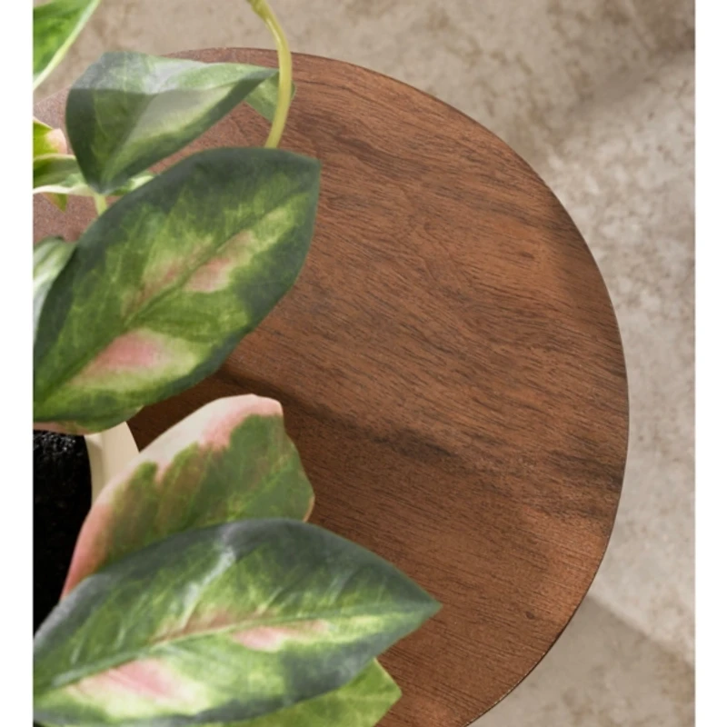 Brown Round Ribbed Reid Accent Table