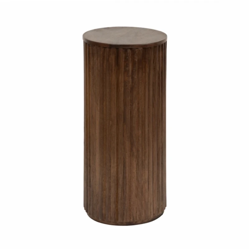 Brown Round Ribbed Reid Accent Table
