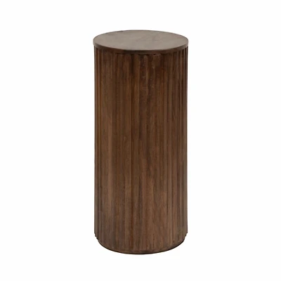 Brown Round Ribbed Reid Accent Table