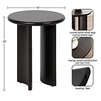 Black Round Ellie Wood Accent Table