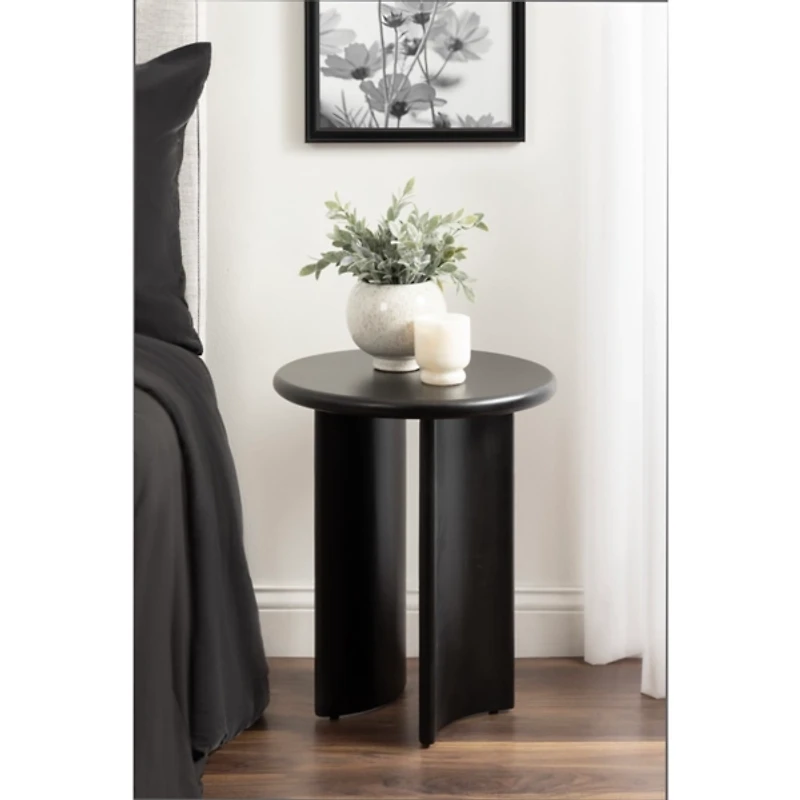 Black Round Ellie Wood Accent Table