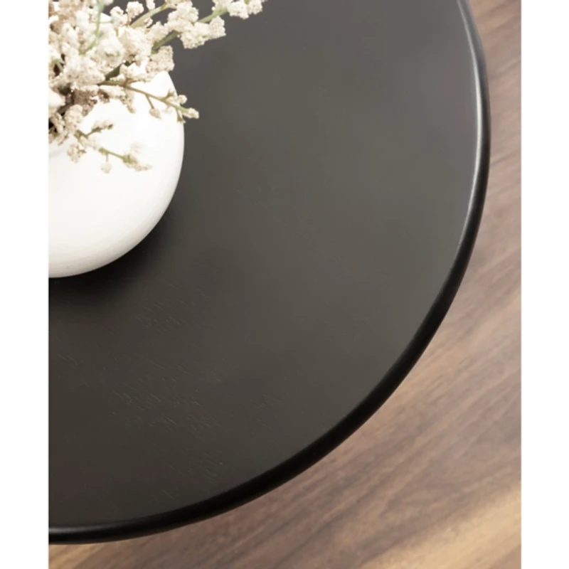 Black Round Ellie Wood Accent Table