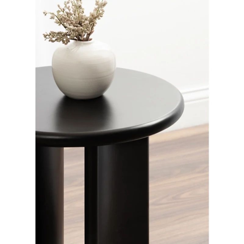 Black Round Ellie Wood Accent Table