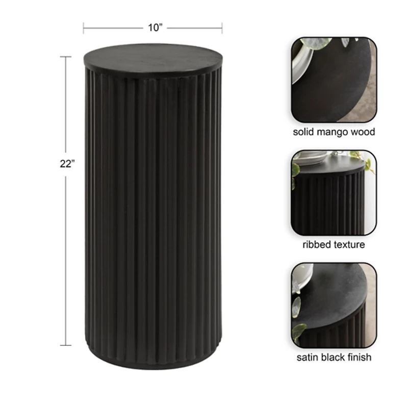 Black Round Ribbed Reid Accent Table