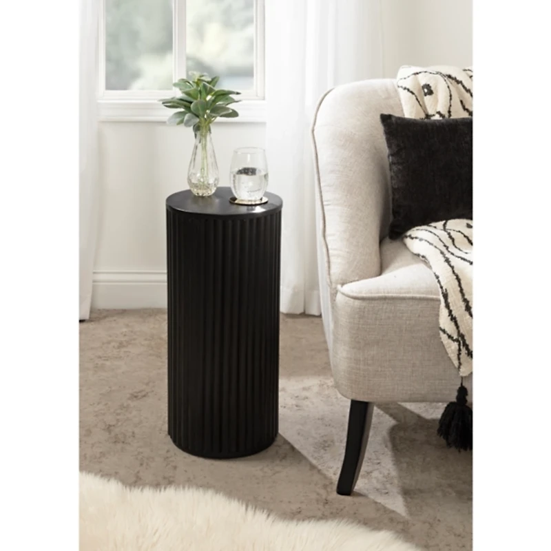 Black Round Ribbed Reid Accent Table