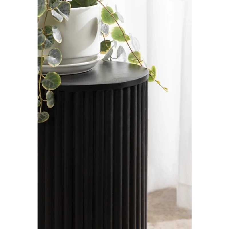 Black Round Ribbed Reid Accent Table