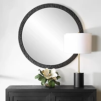 Black Textured Round Frame Wall Mirror