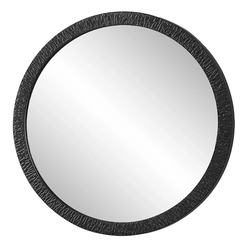 Black Textured Round Frame Wall Mirror