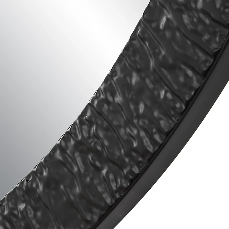 Black Textured Round Frame Wall Mirror