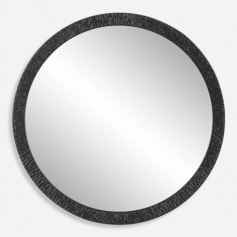 Black Textured Round Frame Wall Mirror