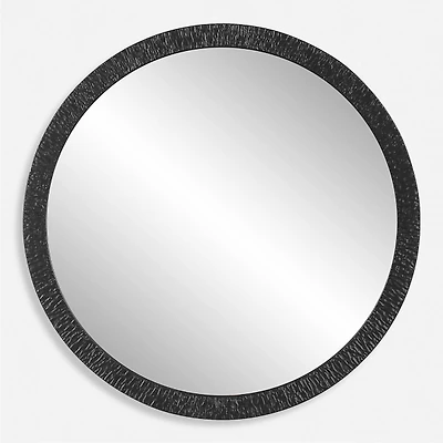 Black Textured Round Frame Wall Mirror