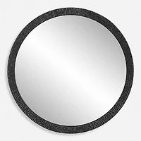 Black Textured Round Frame Wall Mirror