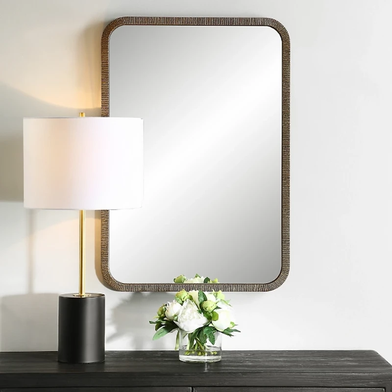 Gold Textured Rectangular Frame Wall Mirror