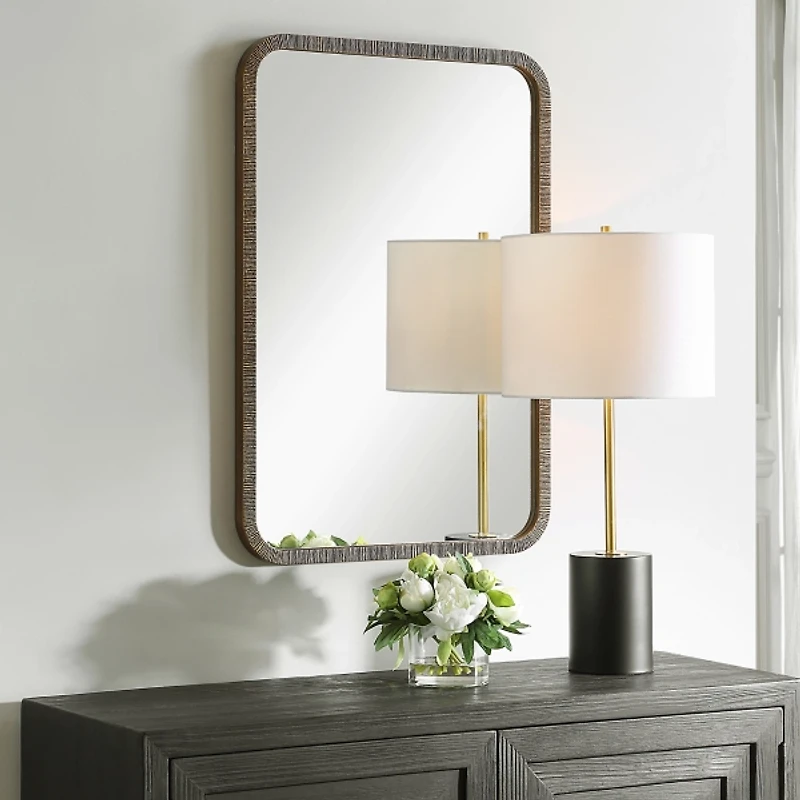 Gold Textured Rectangular Frame Wall Mirror