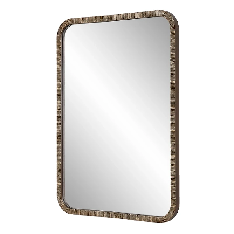 Gold Textured Rectangular Frame Wall Mirror