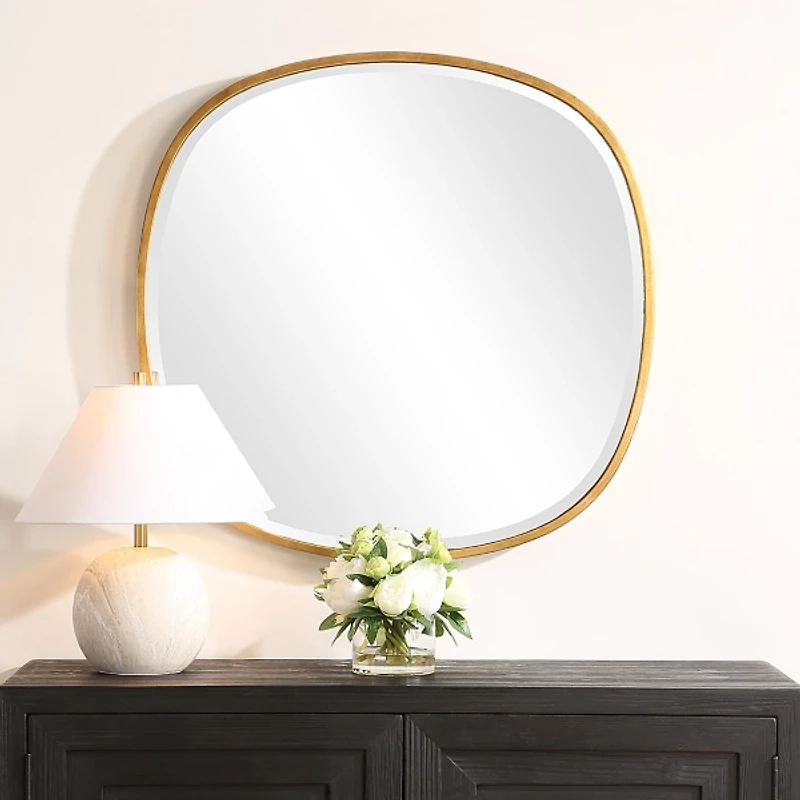 Gold Round Frame Beveled Wall Mirror