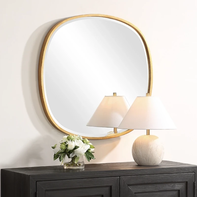 Gold Round Frame Beveled Wall Mirror