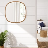 Natural Rattan Round Frame Beveled Wall Mirror