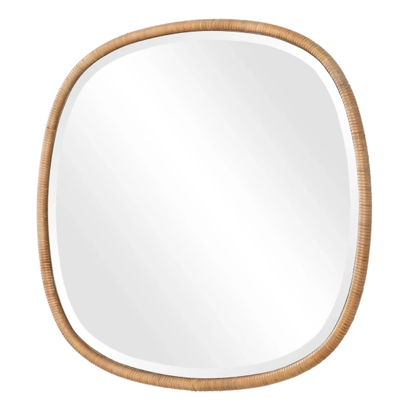 Natural Rattan Round Frame Beveled Wall Mirror