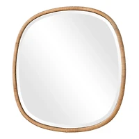 Natural Rattan Round Frame Beveled Wall Mirror