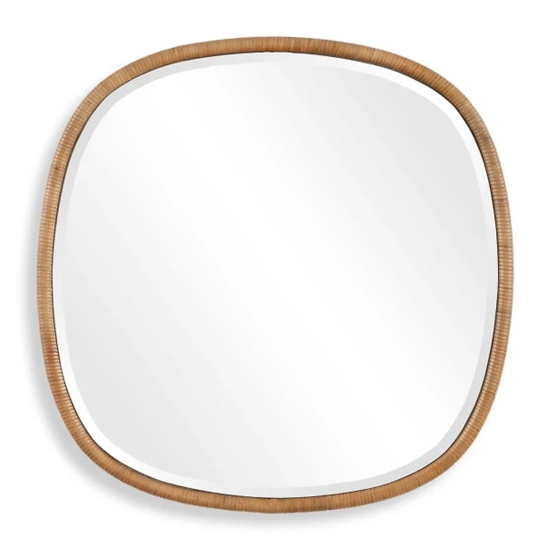 Natural Rattan Round Frame Beveled Wall Mirror