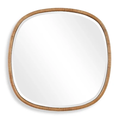 Natural Rattan Round Frame Beveled Wall Mirror