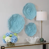 Ocean Blue Coral Wall Plaques, Set of 3
