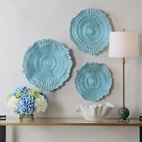 Ocean Blue Coral Wall Plaques, Set of 3