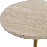 Travertine and Brass Metal Round Accent Table