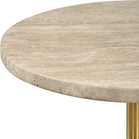 Travertine and Brass Metal Round Accent Table