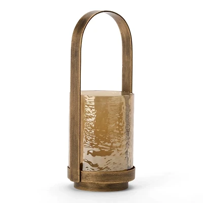 Camilla Antique Gold Glass Lantern, 12.5 in.