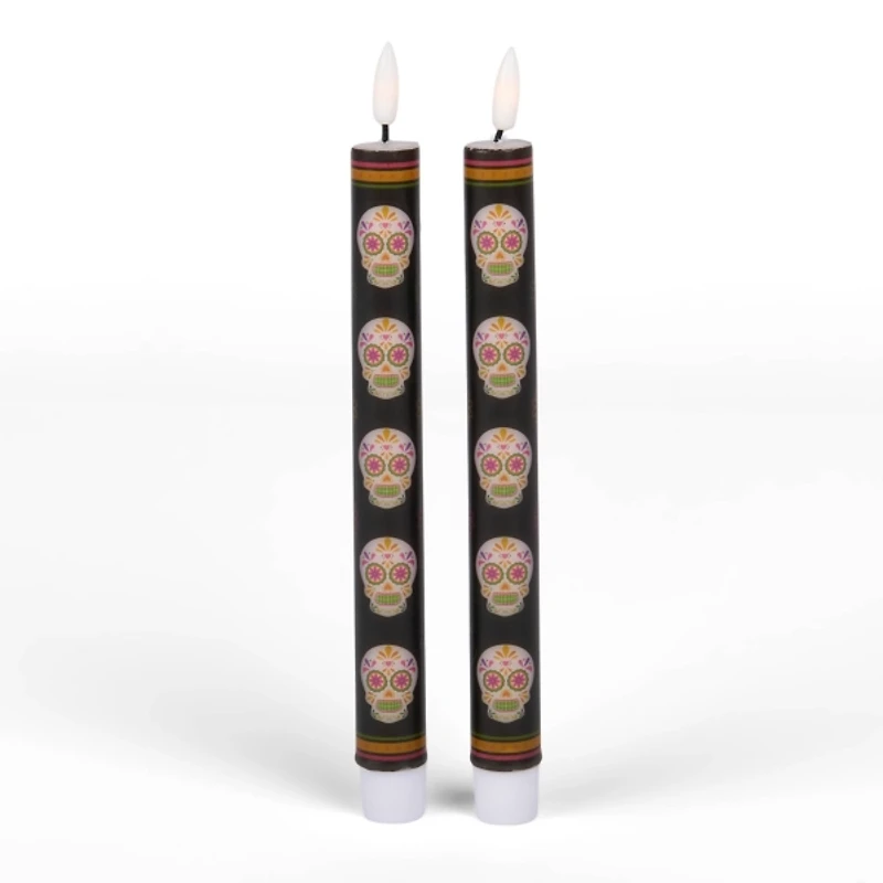 LED Day of the Dead Taper Candles, Set of 2