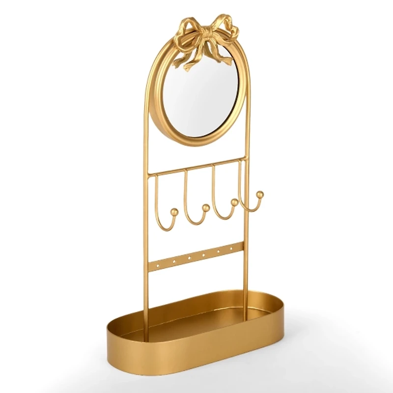 Antique Gold Bow Mirror Jewelry Holder