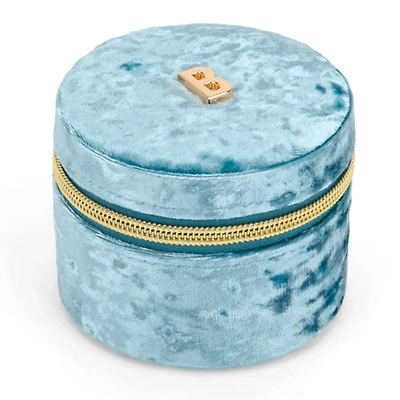 Round Blue Velvet Monogram B Jewelry Box