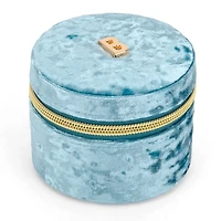 Round Blue Velvet Monogram B Jewelry Box